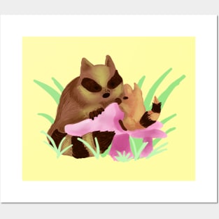 Raccoon Mama and Baby Posters and Art